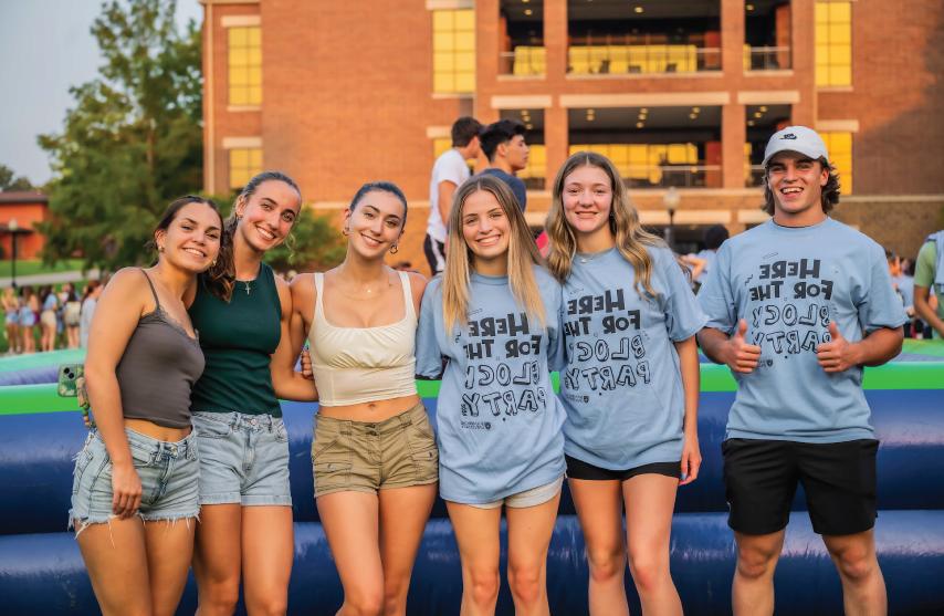 Students gathered together in front of the Rogalski Center at Block Party event